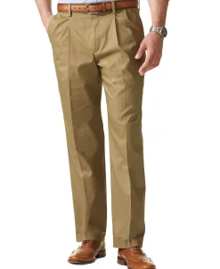 Men's Stretch Classic Fit Iron Free Khaki Pants Pleated