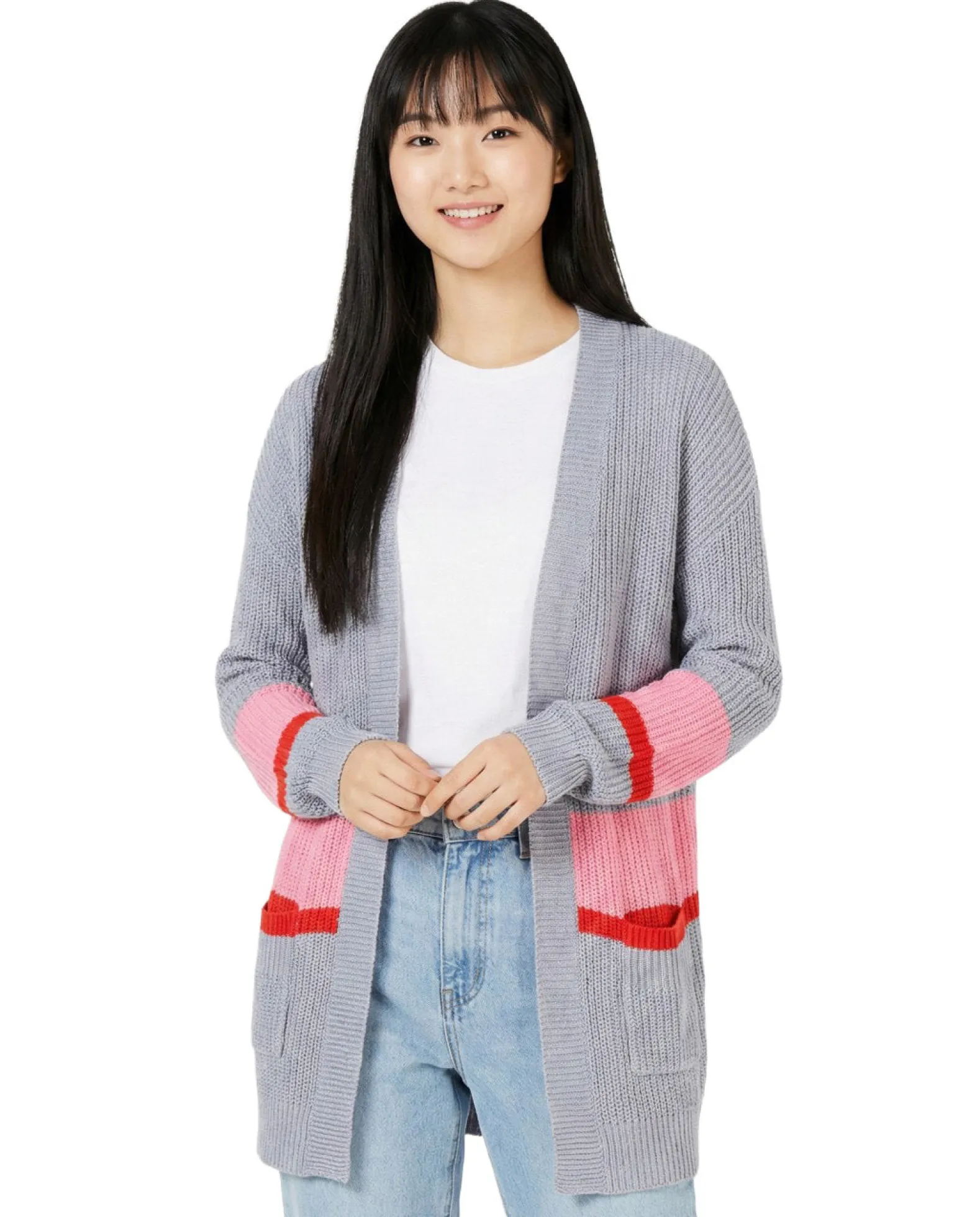 Teen Colorblocked Long Cardigan (Young Women's Fit)