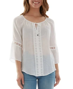 Teen Crochet-Trim Bell-Sleeve Top (Young Women's Fit)