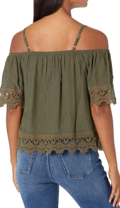 Teen Crochet-Trim Cold-Shoulder Top (Young Women's Fit)