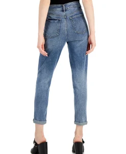 Teen Cuffed Exposed Button Mom Jeans (Young Women's Fit)
