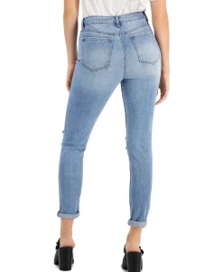 Teen Distressed Rolled-Cuff Mom Jeans (Young Women's Fit)