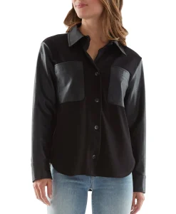 Teen Faux-Leather-Detail Collared Shirt (Young Women's Fit)