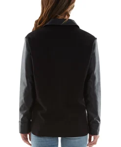 Teen Faux-Leather-Detail Collared Shirt (Young Women's Fit)