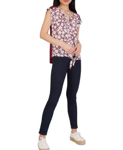 Teen Floral-Print Criss-Cross Tie-Hem Top (Young Women's Fit)