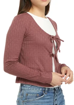 Teen Long Sleeve Pointelle Tie Front Cardigan (Young Women's Fit)