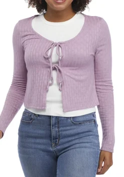 Teen Long Sleeve Pointelle Tie Front Cardigan (Young Women's Fit)