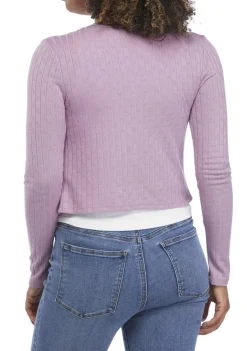 Teen Long Sleeve Pointelle Tie Front Cardigan (Young Women's Fit)