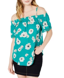 Teen Printed Crochet-Trimmed Off-The-Shoulder Blouse (Young Women's Fit)