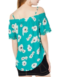 Teen Printed Crochet-Trimmed Off-The-Shoulder Blouse (Young Women's Fit)