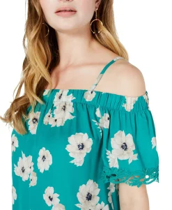 Teen Printed Crochet-Trimmed Off-The-Shoulder Blouse (Young Women's Fit)