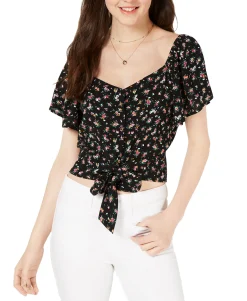 Teen Printed Tie-Front Blouse (Young Women's Fit)