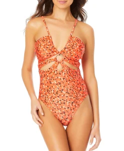 Teen Printed V-Neck One-Piece Swimsuit (Young Women's Fit)