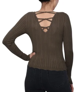 Teen Rib-Knit Strappy-Back Sweater (Young Women's Fit)