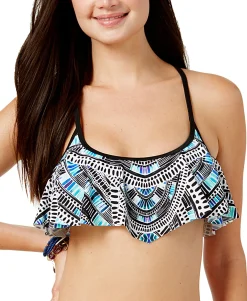 Teen Sea Glass Deco Strappy-Back Flounced Bikini Top (Young Women's Fit)