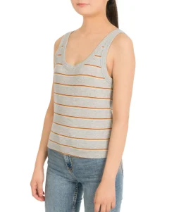 Teen Striped Rib-Knit Tank Top (Young Women's Fit)