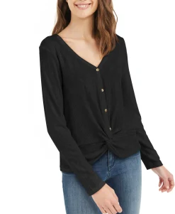 Teen Twist-Front Button-Up Top (Young Women's Fit)