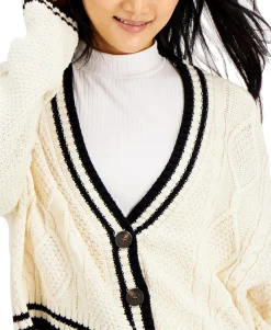 Teen Varsity Cable-Knit Cardigan (Young Women's Fit)
