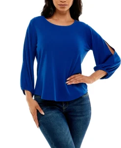 Women's 3/4 Puff Sleeve with Slits and Rhinestones Top