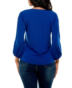 Women's 3/4 Puff Sleeve with Slits and Rhinestones Top