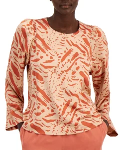 Women's Abstract Print Ruffled-Sleeve Blouse