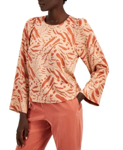 Women's Abstract Print Ruffled-Sleeve Blouse