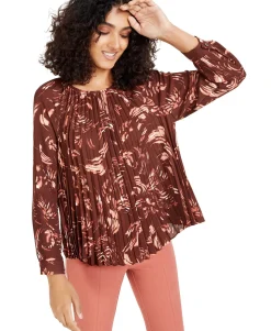 Women's Abstract-Print Pleated Top
