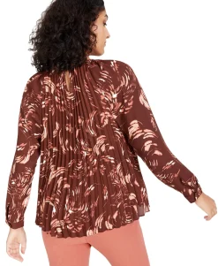 Women's Abstract-Print Pleated Top