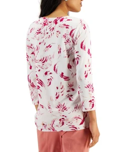 Women's Abstract-Print Slit-Sleeve Top