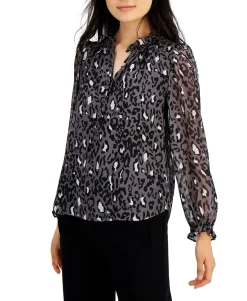Women's Animal Print Ruffle Sleeve Blouse