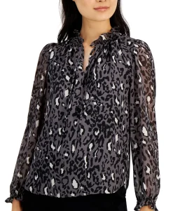 Women's Animal Print Ruffle Sleeve Blouse