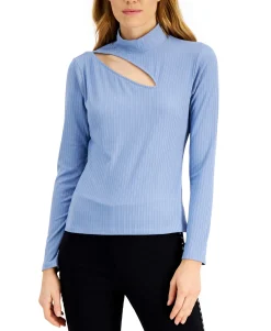 Women's Asymmetrical-Cutout Ribbed Top
