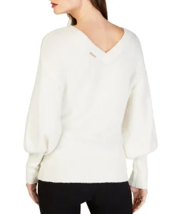 Women's Bishop-Sleeve Banded-Hem Sweater