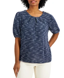 Women's Boucle Pleated-Neck Top