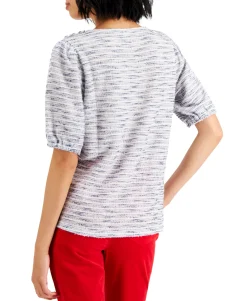 Women's Boucle Pleated-Neck Top