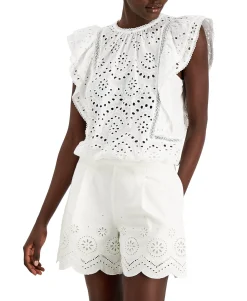 Women's Bubble-Hem Eyelet Top