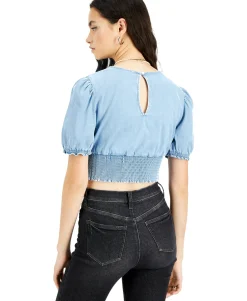 Women's Chambray Puff-Sleeve Top