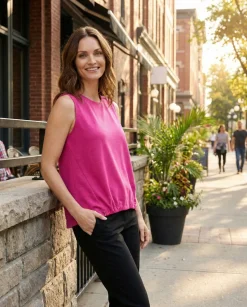 Women's Cinched-Waist Sleeveless Top