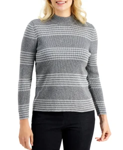 Women's Claire Cotton Striped Ribbed Mock-Neck Sweater