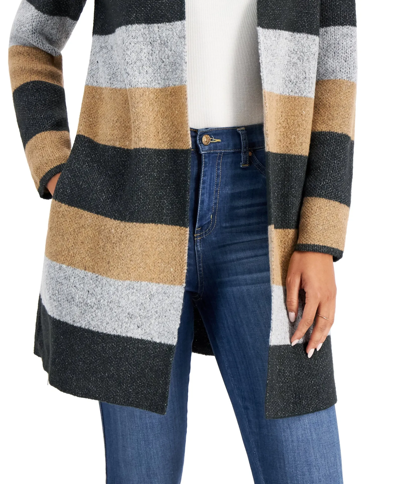 Women's Colorblocked Open-Front Cardigan