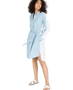 Women's Colorblocked Tie-Waist Shirtdress