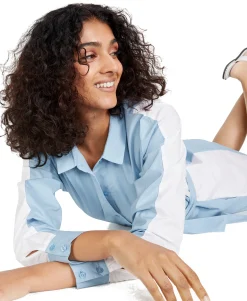 Women's Colorblocked Tie-Waist Shirtdress