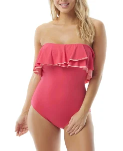 Women's Contours Ruffled Strapless Tummy-Control One-Piece Swimsuit