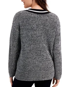 Women's Contrast Varsity-Striped V-Neck Sweater