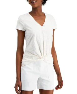 Women's Cotton Animal-Print Twist-Front Top