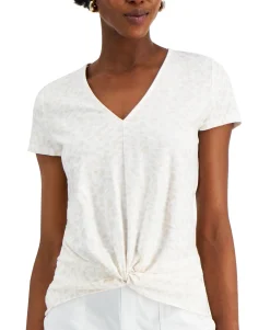 Women's Cotton Animal-Print Twist-Front Top