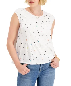 Women's Cotton Dot-Print Tiered Tank Top