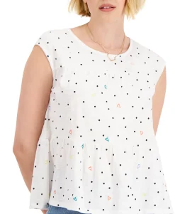 Women's Cotton Dot-Print Tiered Tank Top
