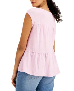 Women's Cotton Dot-Print Tiered Tank Top