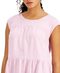 Women's Cotton Dot-Print Tiered Tank Top